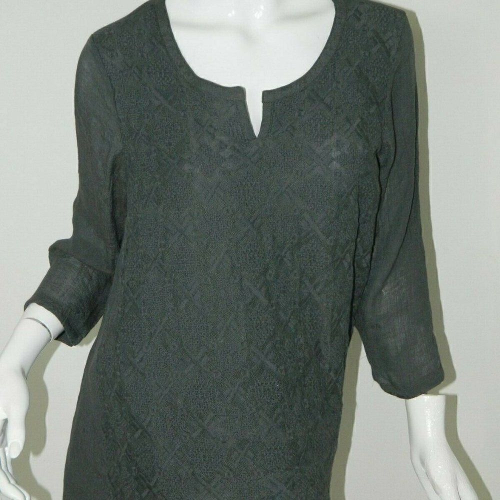 Monoreno Tunic Gray Embroidered Lightweight Cotton  Shirt‎